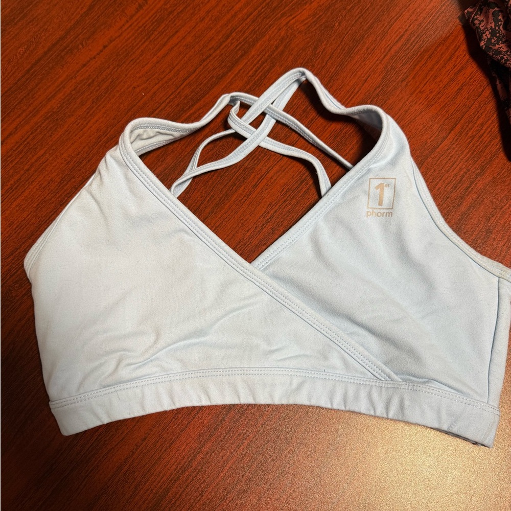 1st Phorm Light Blue Strappy Sports Bra - Supportive Crossback Bralette
